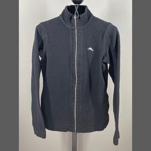 Tommy Bahama Jacket Womens XS black knit track preppy tropical floral casual